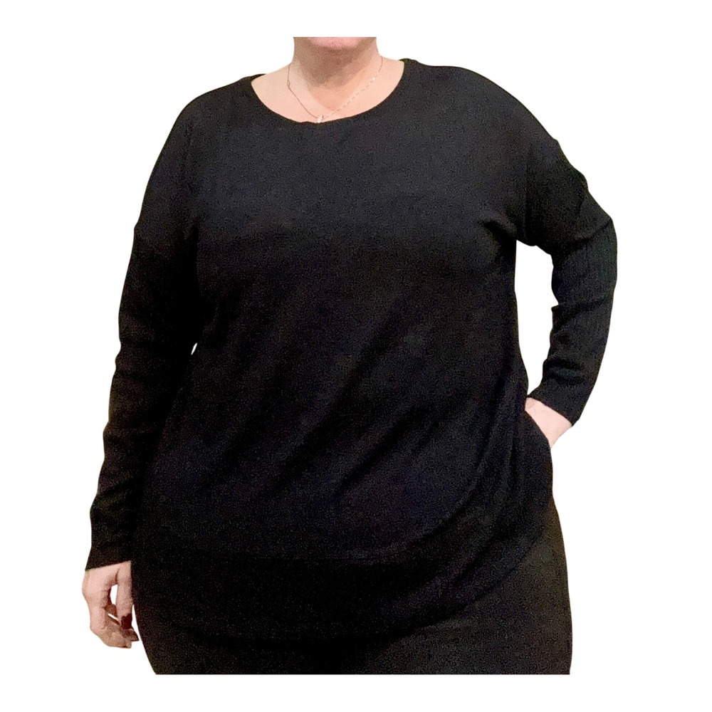 Black‎ Long Sleeve Crew Neck Top Women's Basic Casual Everyday 18/20 Lane Bryant